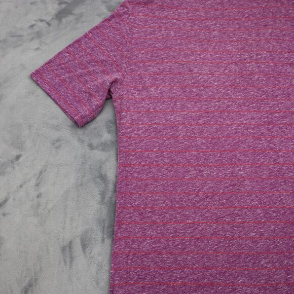 Volcom Shirt Womens XS Purple Pinstriped V Neck Short Sleeve Chest Pocket Tee - Picture 12 of 15